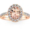 Pompeii3 1 1/2 Ct Oval Morganite & Diamond Halo Ring 14k Rose Gold In Silver