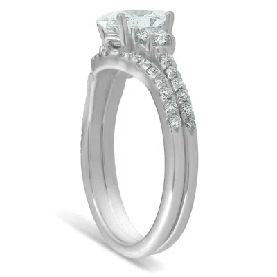 Pompeii3 1 1/2 Ct Oval Shape Diamond Engagement Ring Wedding Set 14k White Gold In Metallic