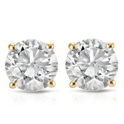 Pompeii3 1 1/2 Ct Round Diamond Stud Earrings In 14k Yellow Gold With Screw Backs In Silver