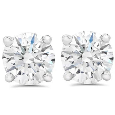 Pompeii3 1 1/2 Ct Round Round Diamond Studs With Screw Backs 14k White Gold Enhanced In Red