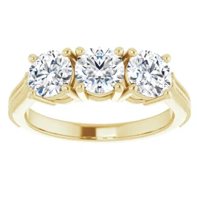 Pompeii3 1 1/2 Ct Three Stone Lab Grown Diamond Engagement Anniversary Ring Yellow Gold In Multi