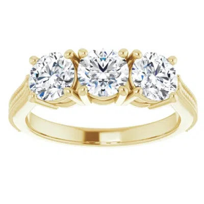 Pompeii3 1 1/2 Ct Three Stone Lab Grown Diamond Engagement Anniversary Ring Yellow Gold In Silver