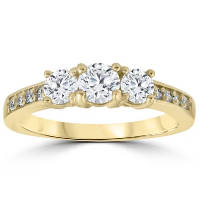 Pompeii3 1 1/2 Cttw Diamond 3-stone Engagement Anniversary Ring 14k Yellow Gold In Multi