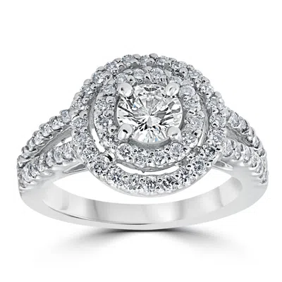 Pompeii3 1 1/2 Cttw Pave Double Halo Round Brilliant Cut Engagement Ring 14k White Gold In Multi