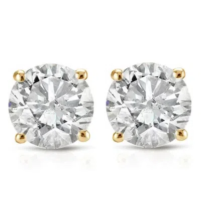 Pompeii3 1 1/2 Cttw Yellow Gold Round Cut Diamond Studs Earrings Screw Back In White