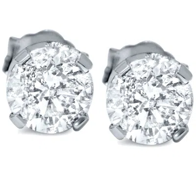 Pompeii3 1 1/2ct 14k White Round Cut Studs Earrings Screw Back In Multi