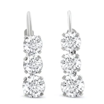 Pompeii3 1 1/2ct 3-stone Diamond Leverback Hoops Women's Earrings 14k Gold 1/2" Tall Lab In Metallic