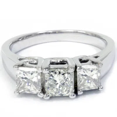 Pompeii3 1 1/2ct 3-stone Princess Cut Diamond Engagement Ring 14k White Gold Lab Grown In Multi