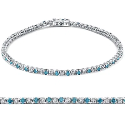 Pompeii3 1 1/2ct Blue And White Diamond Tennis Bracelet 14k White Gold In Multi