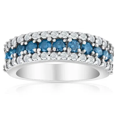 Pompeii3 1 1/2ct Blue & White Diamond Wedding Anniversary Ring In Multi