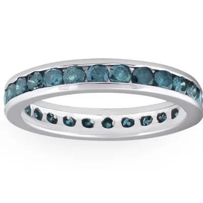 Pompeii3 1 1/2ct Blue Diamond Channel Set Eternity Ring 14k White Gold In Multi