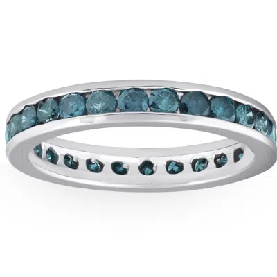 Pompeii3 1 1/2ct Blue Diamond Channel Set Eternity Ring 14k White Gold Size Selectable In Pink