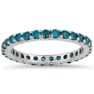 Pompeii3 1 1/2ct Blue Diamond Eternity Ring 14k White Gold In Multi
