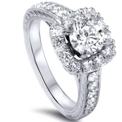 Pompeii3 1 1/2ct Cushion Diamond Vintage Halo Engagement Ring 14k White Gold In Multi