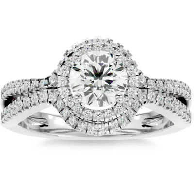 Pompeii3 1 1/2ct Diamond & Moissanite Halo Engagement Ring In 10k Gold In Silver