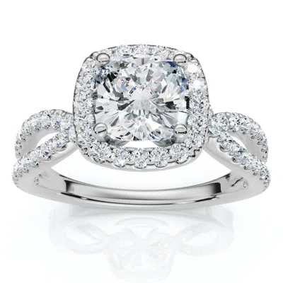 Pompeii3 1 1/2ct Diamond Cushion Halo Twist Engagement Ring 14k Gold Or Pt Lab Grown In Metallic