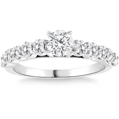 Pompeii3 1 1/2ct Diamond Engagement Ring Round Cut 14k White Gold With Side Stones In Silver