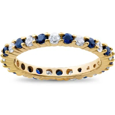 Pompeii3 1 1/2ct Diamond Sapphire Eternity Ring 14k Yellow Gold Size Selectable In Pattern