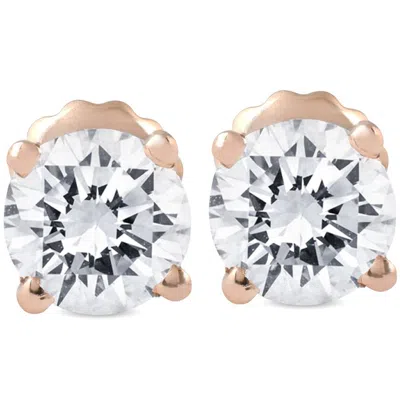Pompeii3 Certified 1 Cttw Round Cut Natural Diamond Studs 14k Rose Gold In Metallic