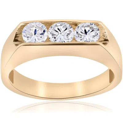 Pompeii3 1 1/2ct Diamond Three Stone Mens Wedding 3 Round Jewelry Ring 10k Yellow Gold In Multi