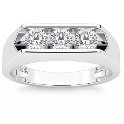 Pompeii3 1 1/2ct Diamond Three Stone Mens Wedding Ring In 14k White Or Yellow Gold In Multi