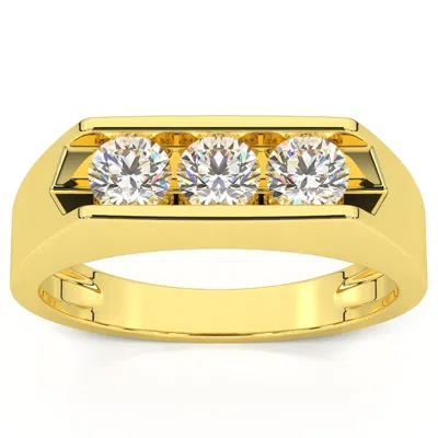 Pompeii3 3/4 Ct Diamond Three Stone Mens Wedding 3 Round Jewelry Ring 10k Yellow Gold In Multi