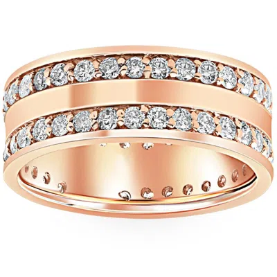 Pompeii3 1 1/2ct Double Row Diamond Eternity Wedding Ring 14k Rose Gold Double Row Band In Multi