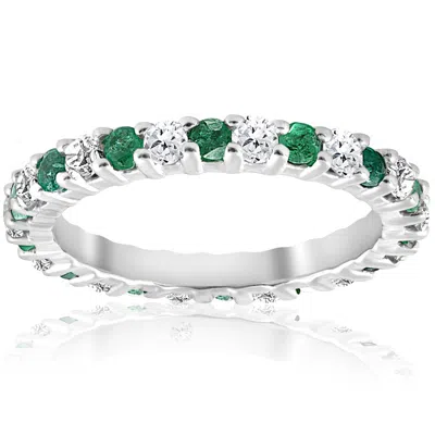 Pompeii3 1 1/2ct Emerald Diamond Eternity Ring 14k White Gold Size Selectable In Metallic
