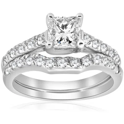 Pompeii3 1 1/2ct Enhanced Princess Cut Diamond Engagement Ring Matching Wedding Band Set In Multi