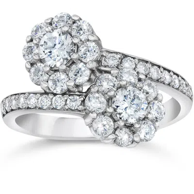 Pompeii3 1 1/2ct Forever Us Diamond Two Stone Halo Engagement Ring 14k White Gold In Multi