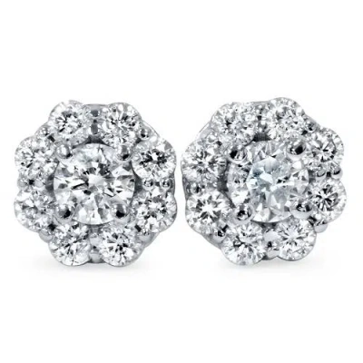 Pompeii3 1 1/2ct Halo Fire Diamond Studs 14k White Gold In Silver