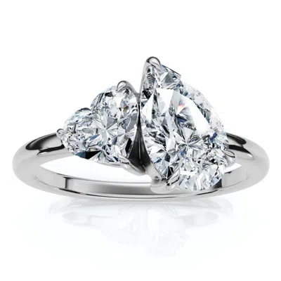 Pompeii3 1 1/2ct Heart & Pear Two Stone Toi Et Moi Diamond Ring 14k Gold Or Pt Lab Grown In Black