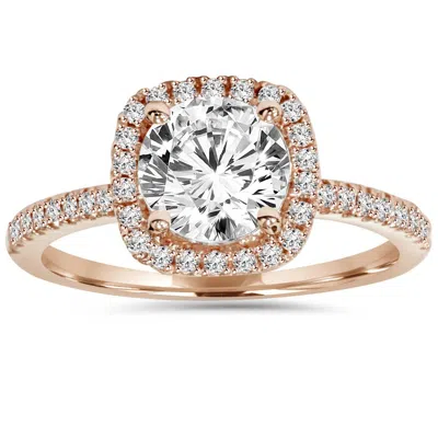 Pompeii3 1 1/2ct Lab Created Diamond Cushion Halo 14k Rose Gold Engagement Ring In Multi