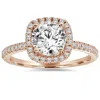 Pompeii3 1 1/2ct Lab Created Diamond Cushion Halo 14k Rose Gold Engagement Ring In Silver