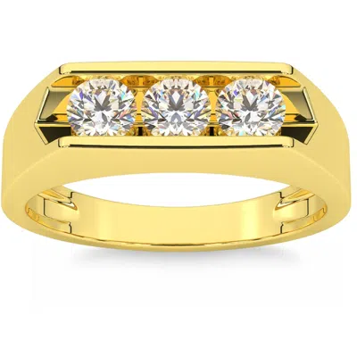 Pompeii3 1 1/2ct Diamond Three Stone Mens Wedding Ring In 14k White Or Yellow Gold In Multi