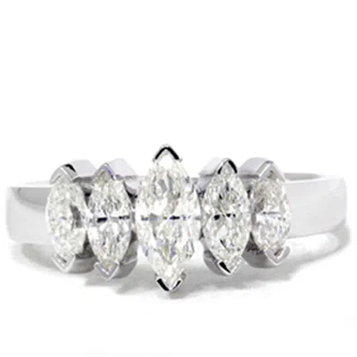 Pompeii3 1 1/2ct Marquise Diamond Wedding Ring 14k White Gold Five Stone Anniversary Band In Multi