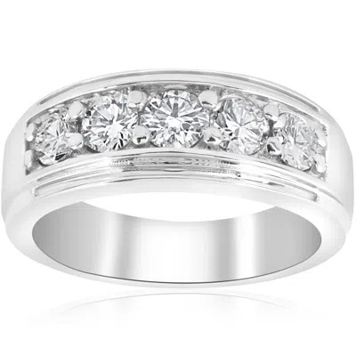 Pompeii3 1 1/2ct Men's Diamond Wedding Anniversary Ring In 10k Gold Lab Grown Five Stone In Silver