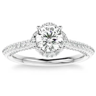 Pompeii3 1 1/2ct Moissanite & Diamond Pave Engagement Ring White Yellow Rose Gold In Silver