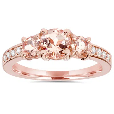 Pompeii3 1 1/2ct Morganite & Diamond 3-stone Engagement Ring 14k Rose Gold Size Selectable