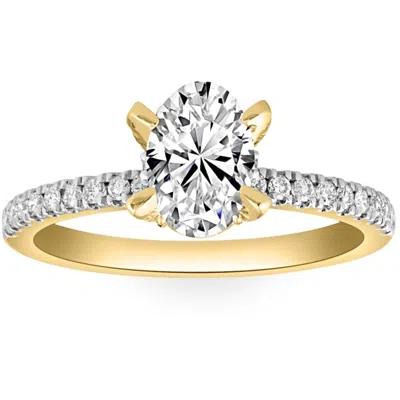 Pompeii3 1 1/2ct Oval Diamond Accents Engagement Ring White Yellow Or Rose Gold Lab Grown In Multi