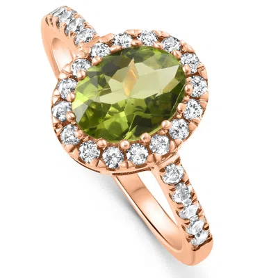 Pompeii3 1 1/2ct Oval Peridot Halo Diamond Ring 14k Gold Lab Grown In Multi