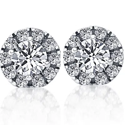 Pompeii3 1 1/2ct Pave Halo Diamond Studs 14k White Gold In Multi