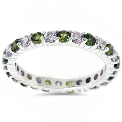 Pompeii3 1 1/2ct Peridot & Diamond Common Prong Eternity Wedding Ring 14k White Gold In Multi