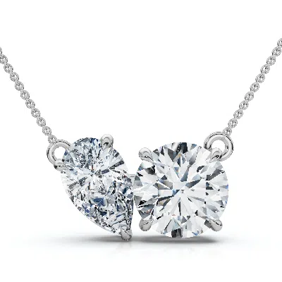 Pompeii3 1 1/2ct Round And Pear Two Stone Toi Et Moi Pendant 14k Gold Lab Grown In Orange