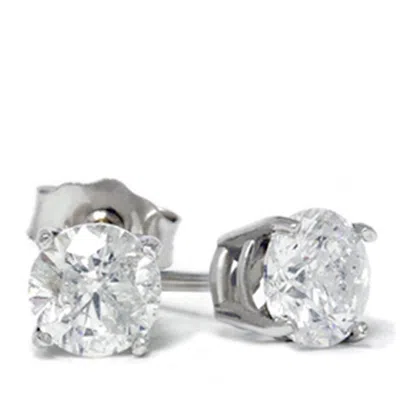 Pompeii3 1 1/2ct Round Cut 4 Prong Diamond Studs 14k White Gold In Metallic