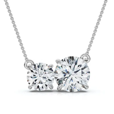 Pompeii3 1 1/2ct Rounds Two Stone Diamond Pendant 14k Gold Or Pt Lab Grown In Metallic