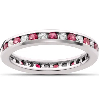 Pompeii3 1 1/2ct Ruby & Diamond Eternity Ring 14k White Gold In Multi