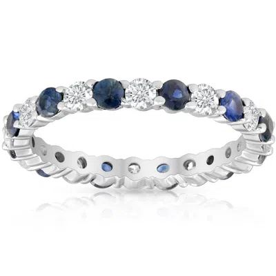 Pompeii3 1 1/2ct Sapphire & Diamond Eternity Wedding Ring 14k White Gold Size Selectable In Metallic