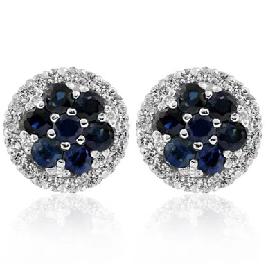 Pompeii3 1 1/2ct Sapphire Diamond Studs 14k White Gold Earrings 10mm In Multi