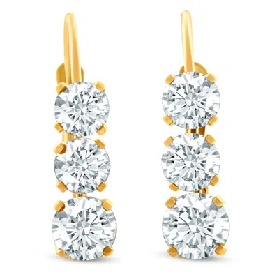 Pompeii3 1 1/2ct Three Stone Diamond Leverback Hoops Women's Earrings 14k Gold 1/2" Tall In Multi
